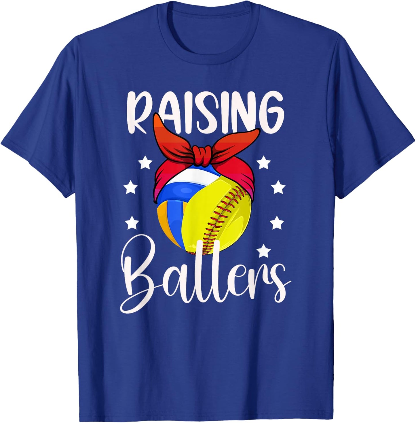 Raising Ballers Softball Volleyball Mom T-Shirt - T-Shirt | Royal