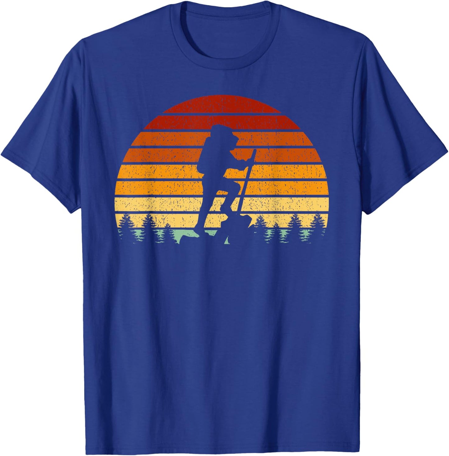 Vintage Sunset Hiking Gift Hikers and Mountaineers T-Shirt - T-Shirt | Royal