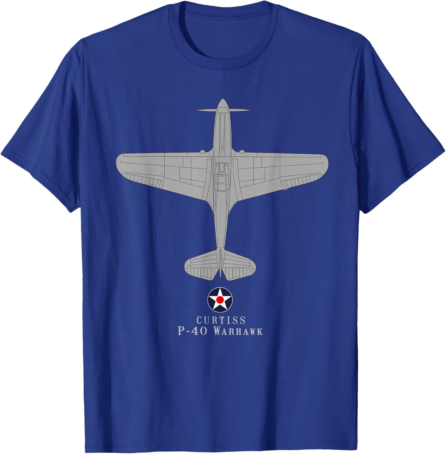 P-40 Warhawk WWII Fighter Airplane Tech Drawing T-Shirt - T-Shirt | Royal
