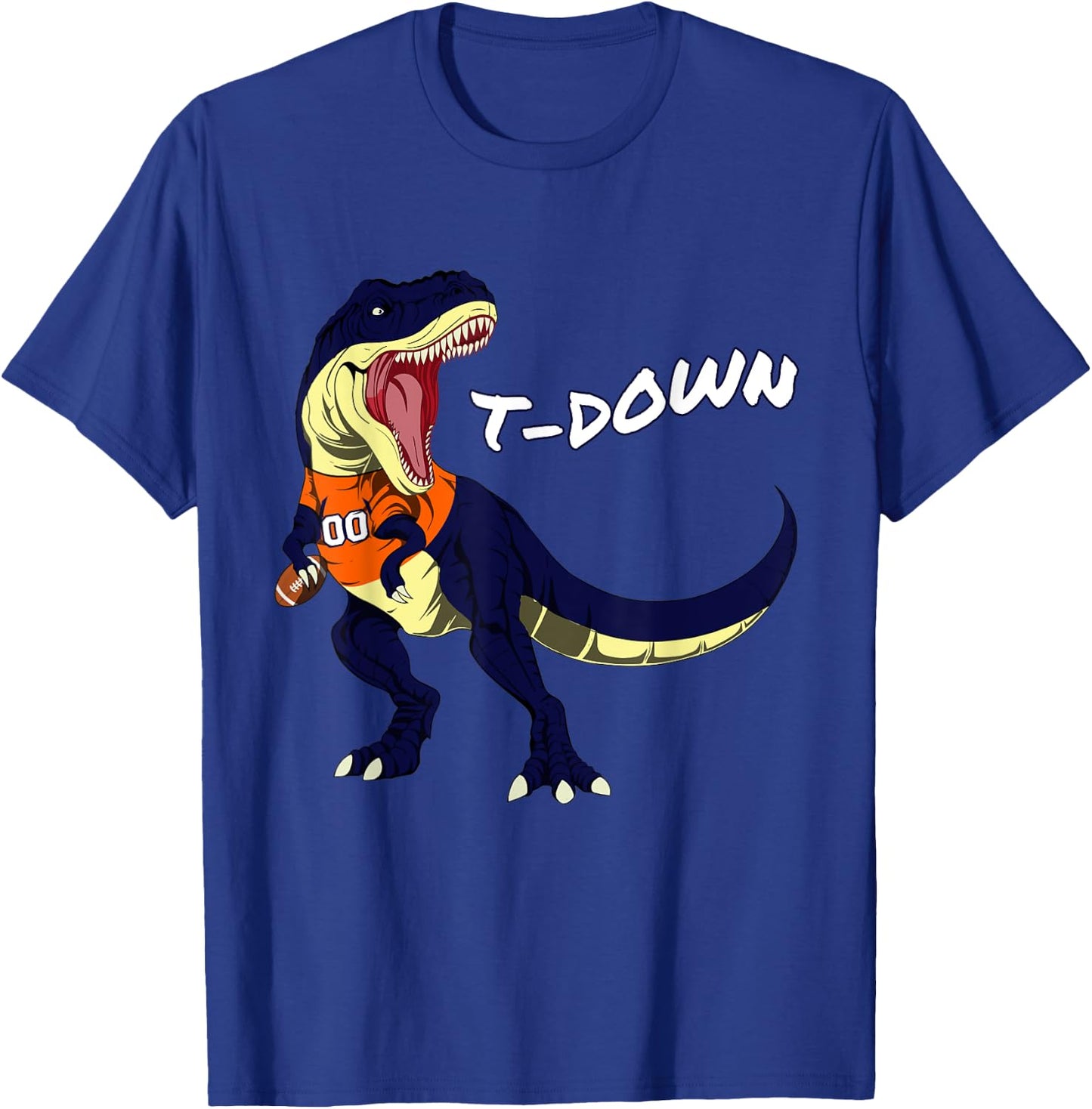Denver Dinosaur T Rex Football Touchdown Kids Boys Girls T-Shirt - T-Shirt | Royal