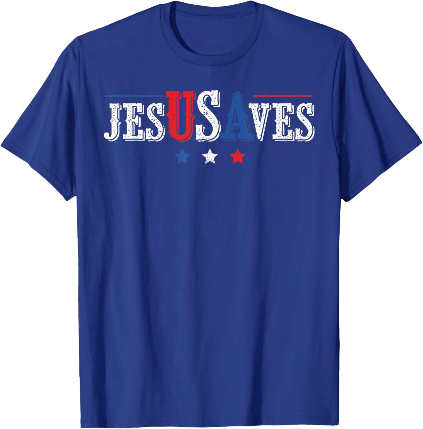 Jesus Saves USA American Flag Patriotic Christian 4th July T-Shirt - T-Shirt | Royal