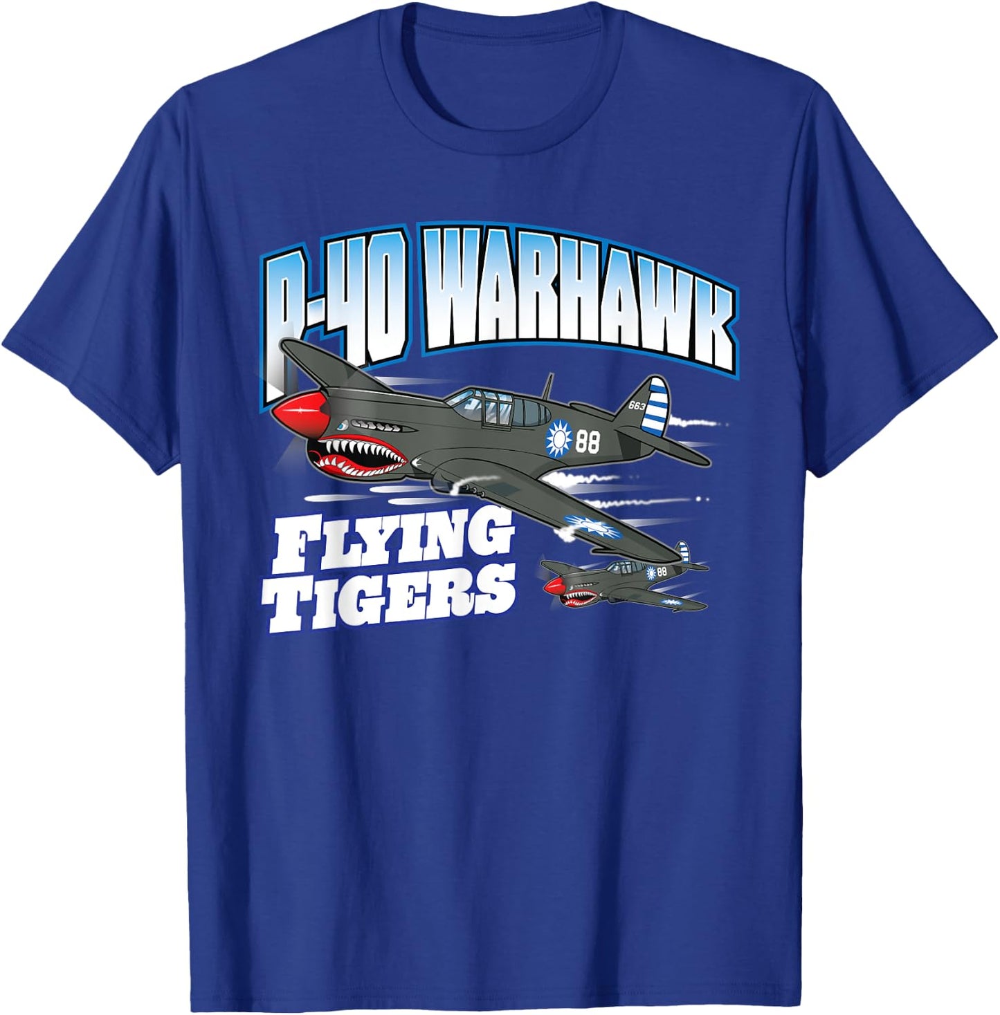 Toon Factory P-40 Warhawk Flying Tigers Warbirds -Adults Black T-Shirt - T-Shirt | Royal