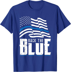 Back The Blue Line American Flag Police Officer Pride Art Women Men T-Shirt - T-Shirt | Royal