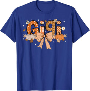 Gigi Pumpkin Fall Coquette Bow Thanksgiving Mom Women T-Shirt - T-Shirt | Royal