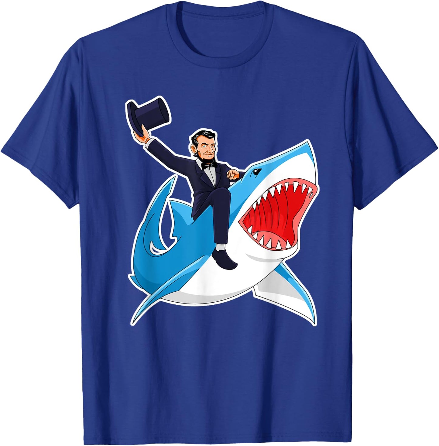 Abraham Lincoln Riding A Shark, Men Boys, 4th of July Abe T-Shirt - T-Shirt | Royal