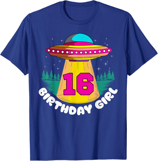 Alien 16th Birthday Girl Party UFO Space Galaxy Traveler T-Shirt - T-Shirt | Royal
