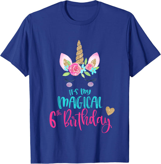 Kids Unicorn 6th Birthday Party Girl 6 Years Old T-Shirt - T-Shirt | Royal