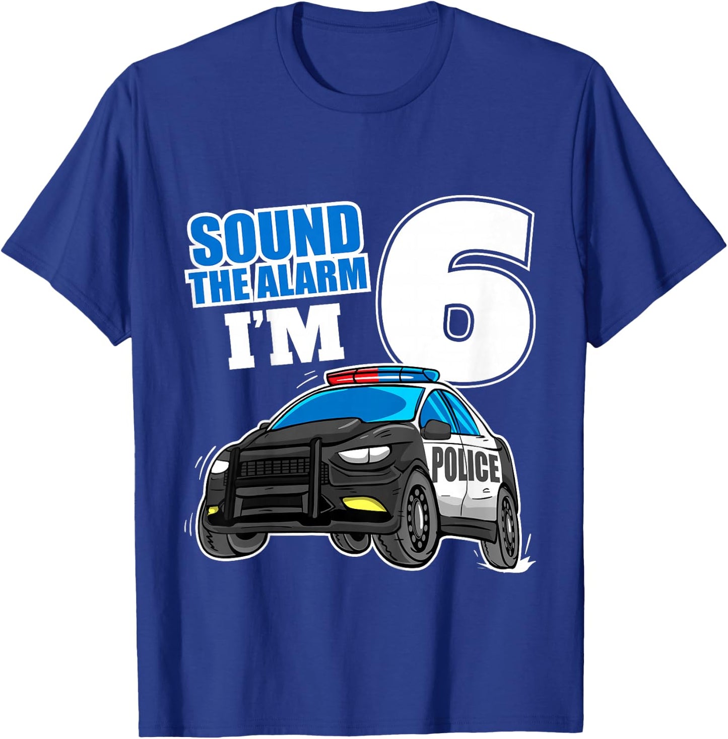 Kids Police Car 6th Birthday Boy 6 Cop Policeman Officer Six T-Shirt - T-Shirt | Royal