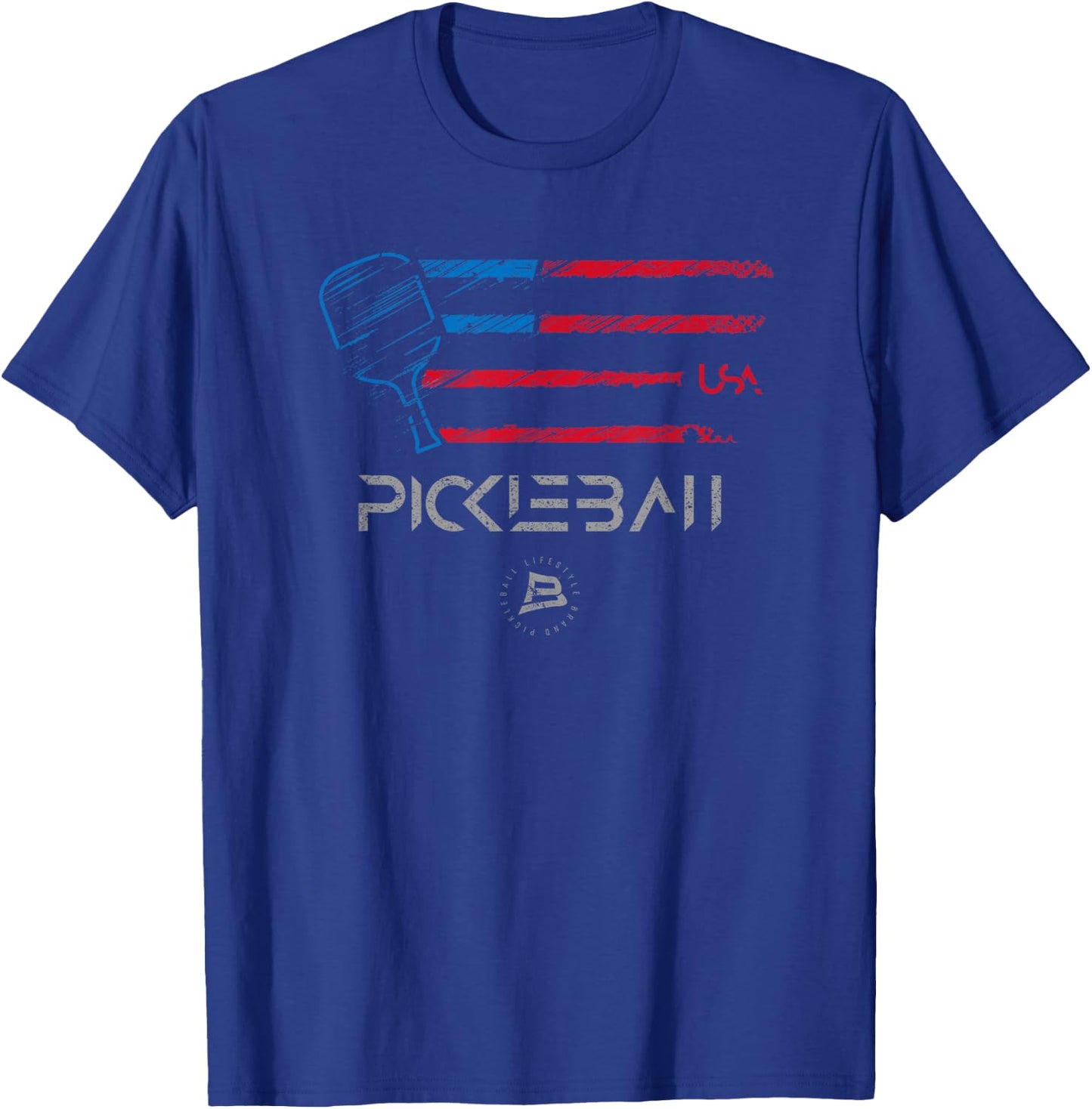 Pickleball Distressed USA Flag Design T-Shirt - T-Shirt | Royal