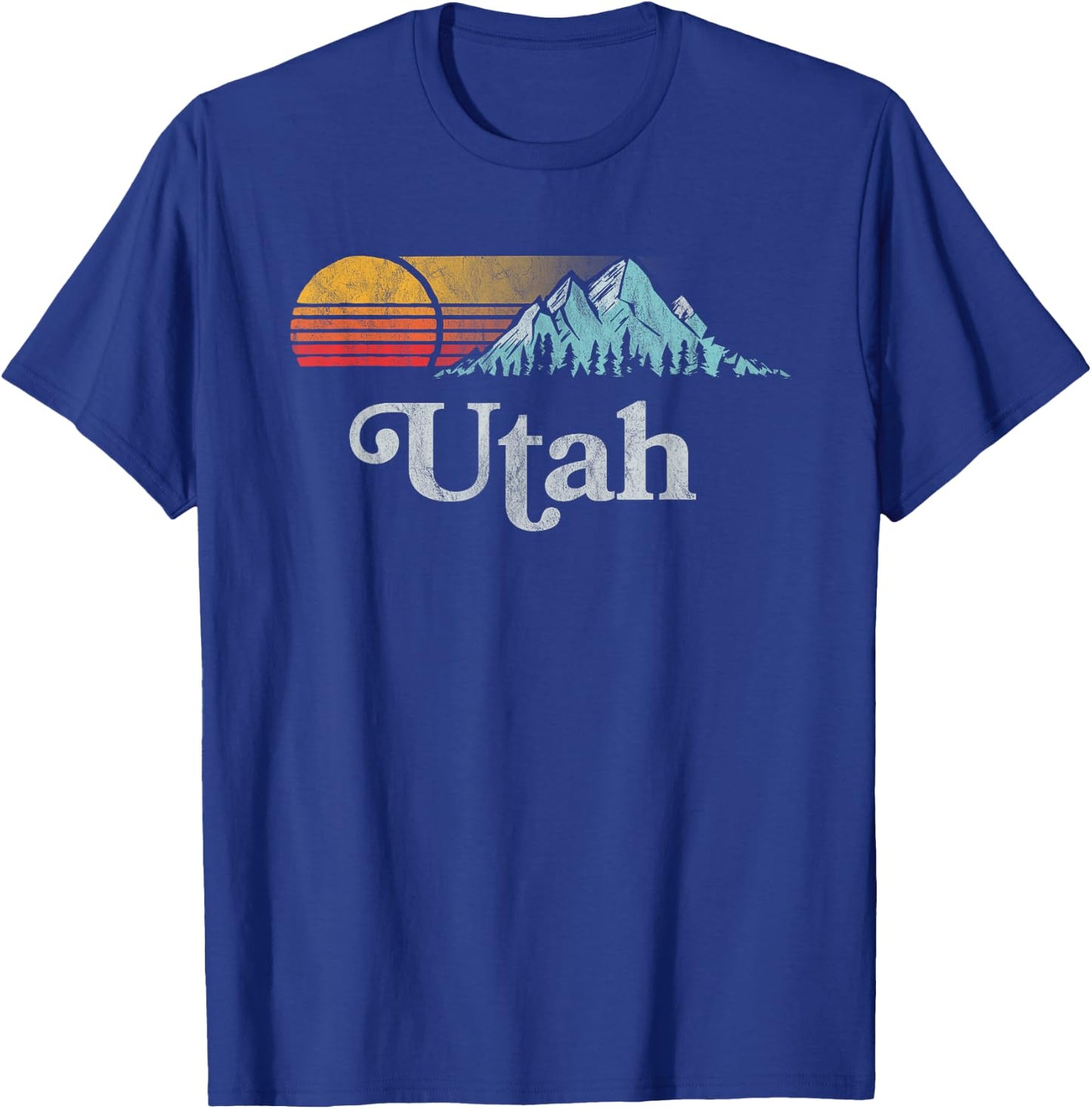 Utah Vintage Mountain Sunset Eighties Retro Graphic T-Shirt - T-Shirt | Royal