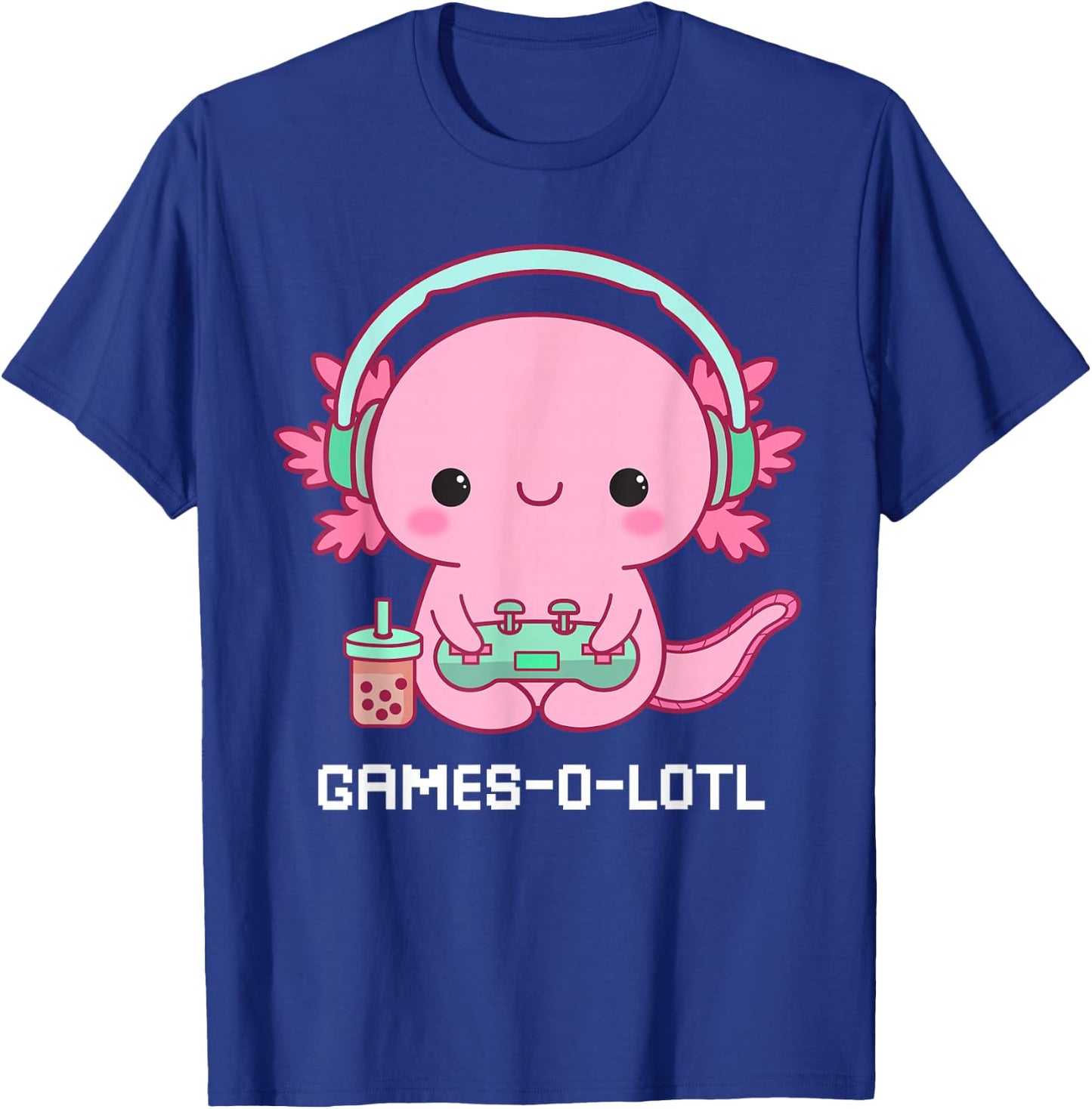 Gamesalotl Axolotl Cute Kawaii Fish Playing Video Games Girl T-Shirt - T-Shirt | Royal