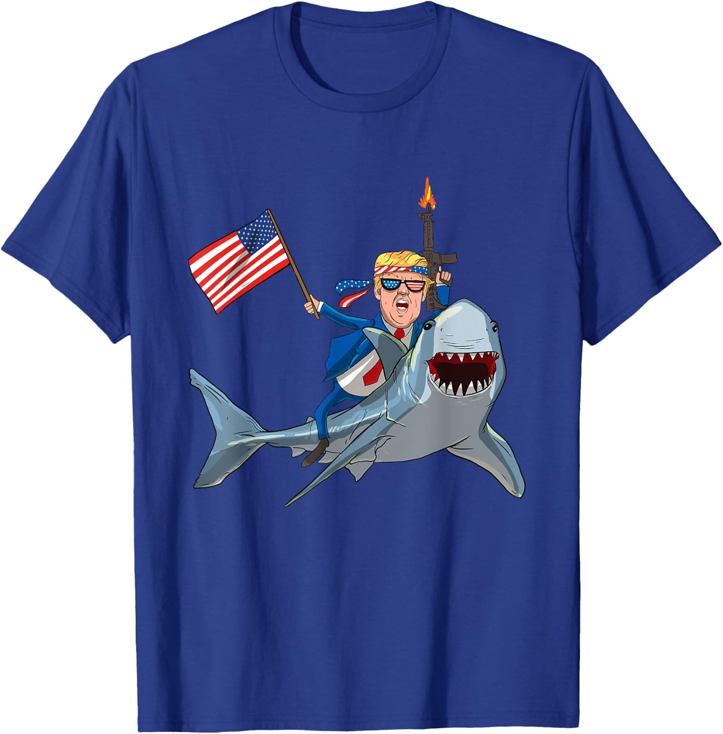 Trump Riding Shark Patriotic USA Supporter Men T-Shirt - T-Shirt | Royal