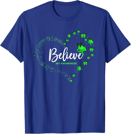 NF1 Awareness Butterfly Believe T-Shirt - T-Shirt | Royal