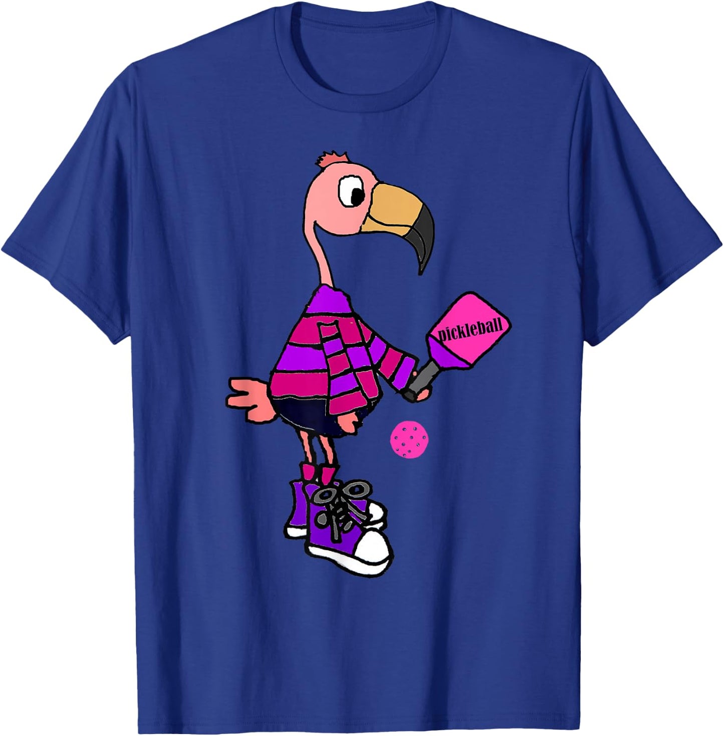 SmileteesSports Funny Flamingo Playing Pickleball T-Shirt - T-Shirt | Royal