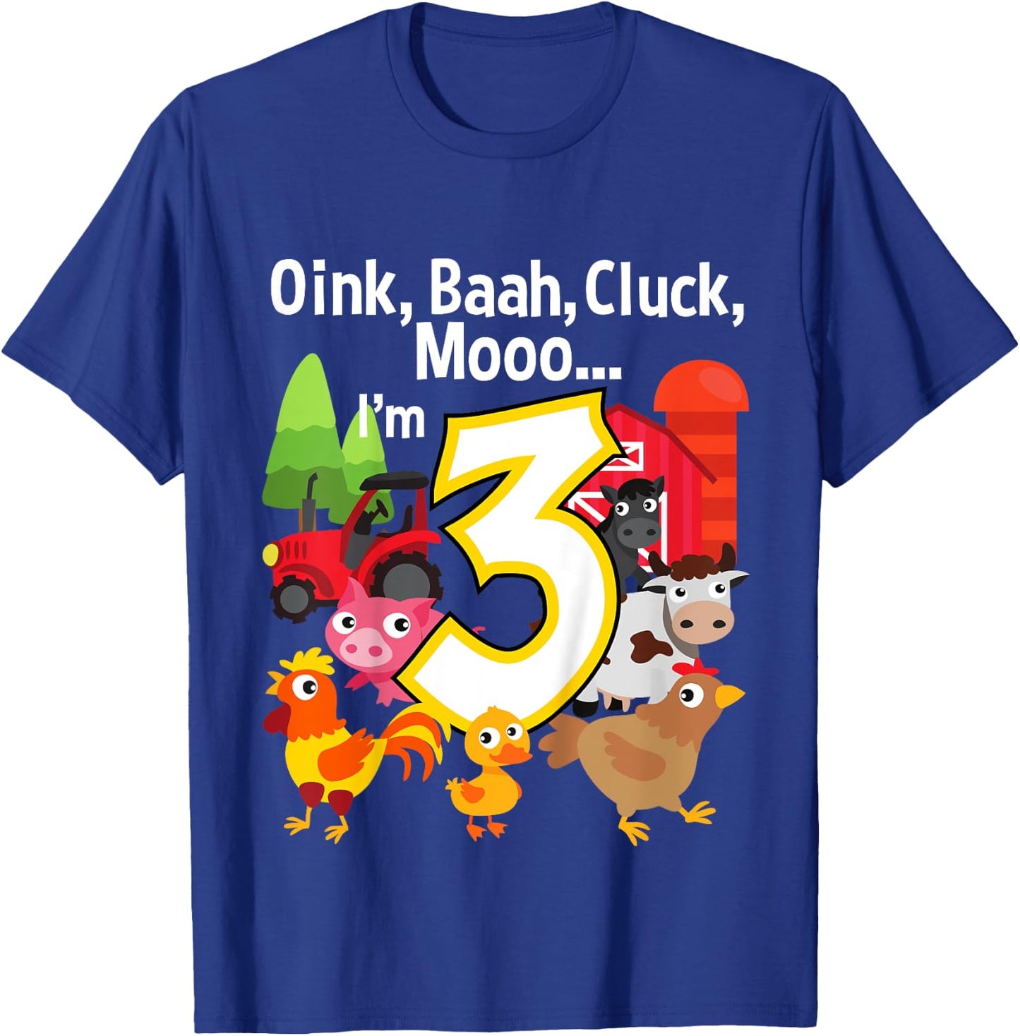 3 Year Old Farm Birthday Party Animal Barn Sounds 3rd Gift T-Shirt - T-Shirt | Royal