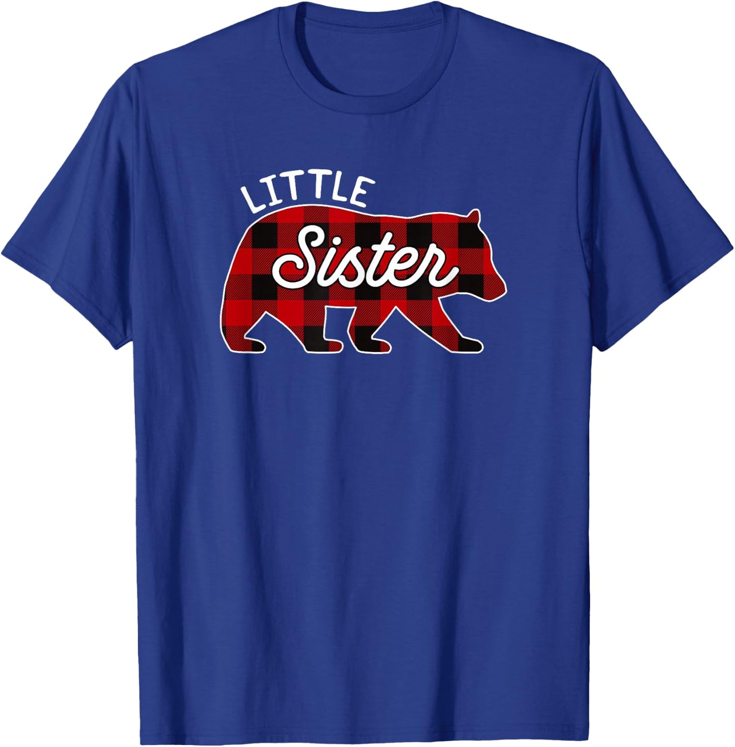 Little Sister Bear Red Buffalo Plaid Matching Family T-Shirt - T-Shirt | Royal