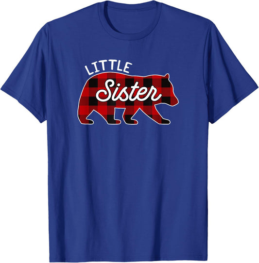 Little Sister Bear Red Buffalo Plaid Matching Family T-Shirt - T-Shirt | Royal