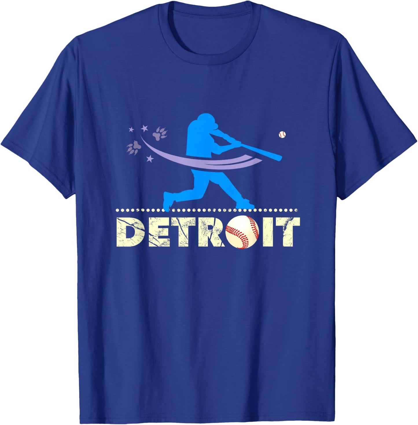Distressed Tiger Mascot Baseball Detroit Player Paw T-Shirt - T-Shirt | Royal