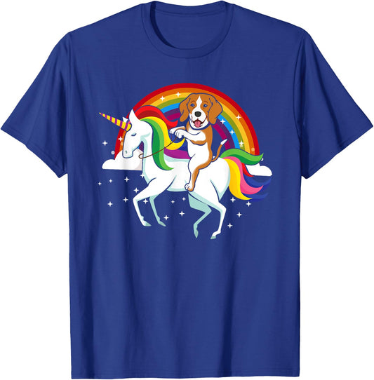 Funny Beagle Dog Riding Unicorn Rainbow Cute Gifts Men Women Kids T-Shirt - T-Shirt | Royal
