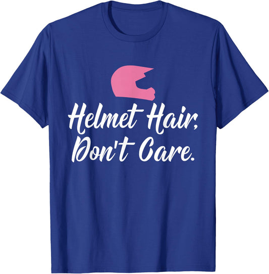 Helmet Hair Don't Care Snowmobile Motorcycle T-Shirt - T-Shirt | Royal