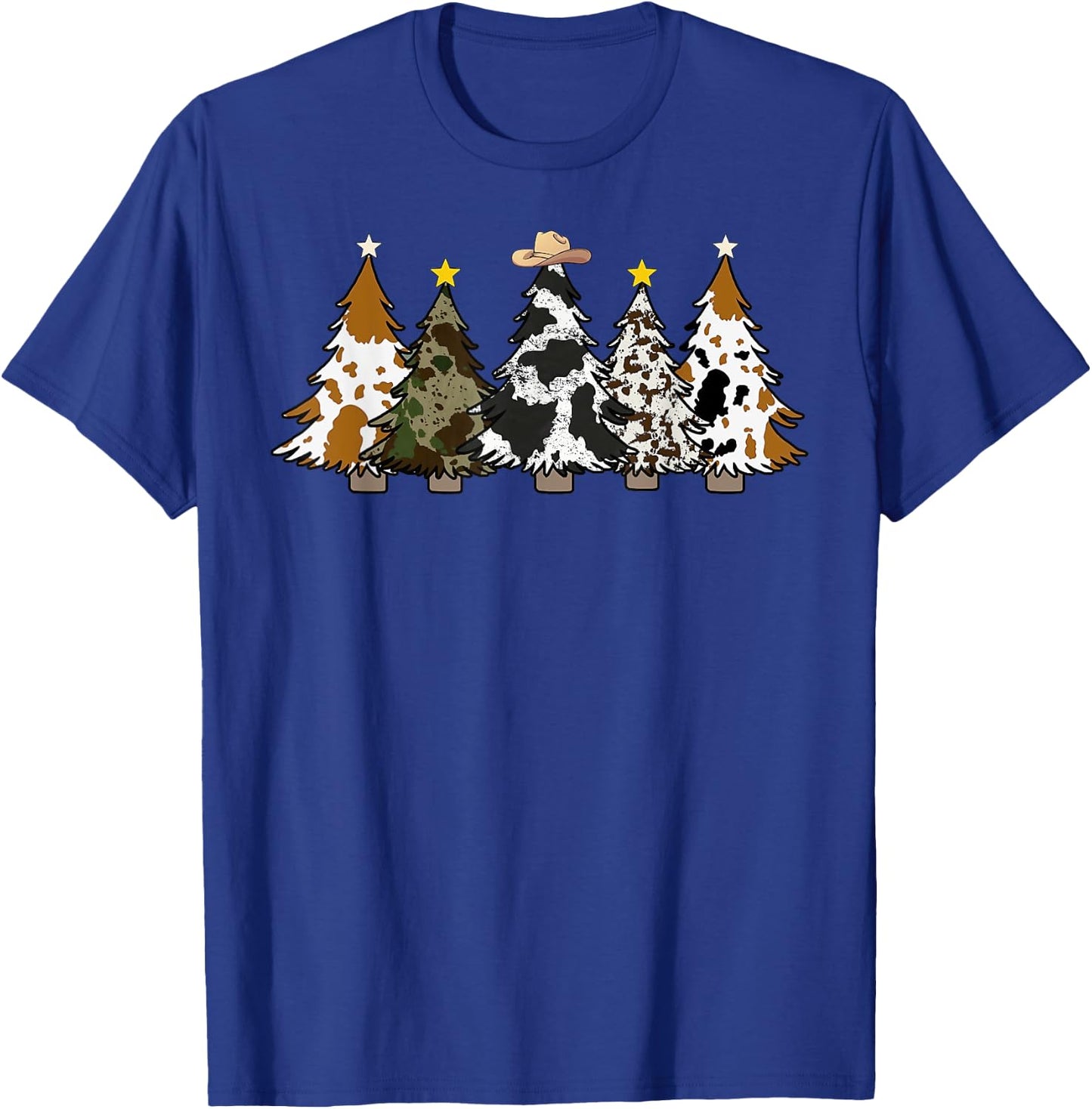 Xmas Trees Cowboy Western Merry Christmas Pajamas Holiday T-Shirt - T-Shirt | Royal