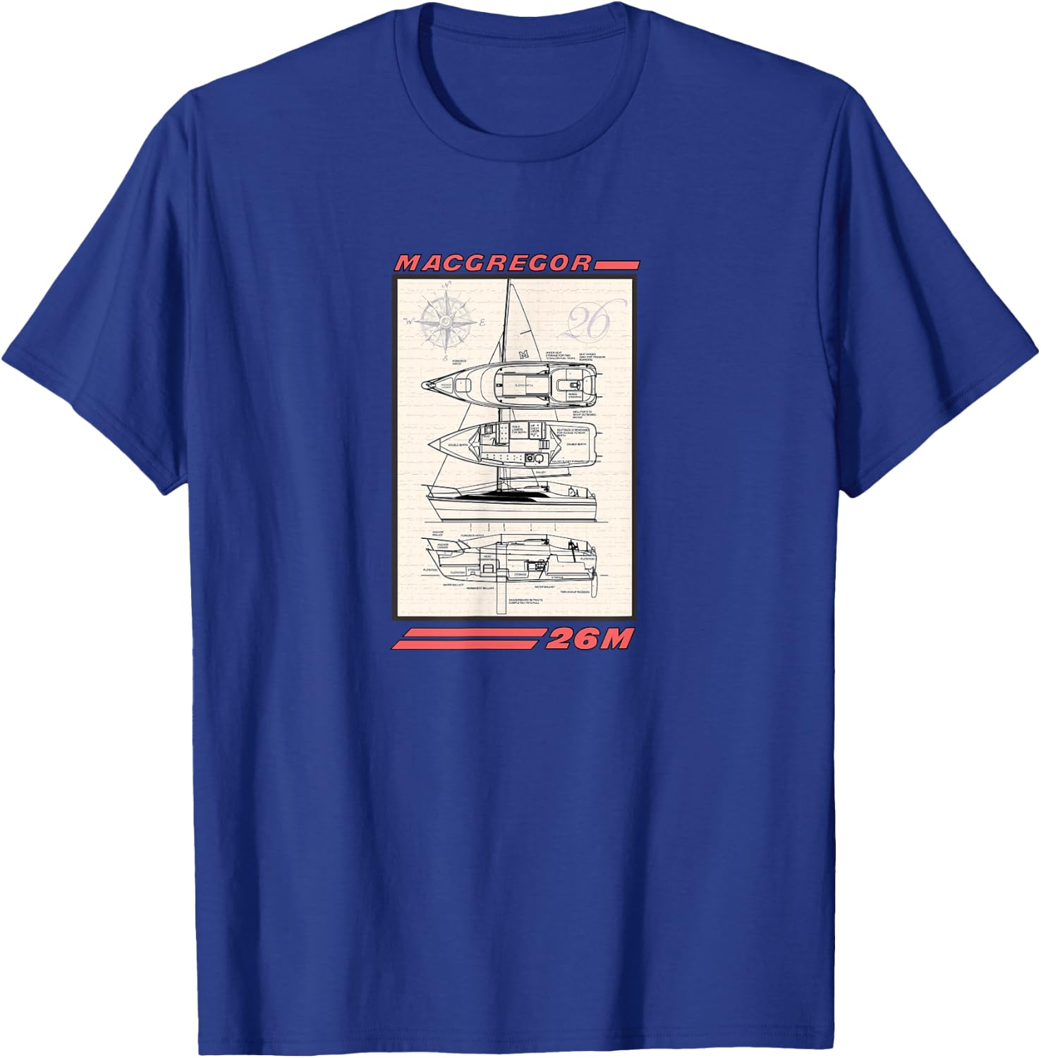 MacGregor 26M Sailboat Line Drawing T-Shirt - T-Shirt | Royal