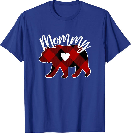 Mommy Bear Christmas Buffalo Plaid Red White & Black Gift T-Shirt - T-Shirt | Royal