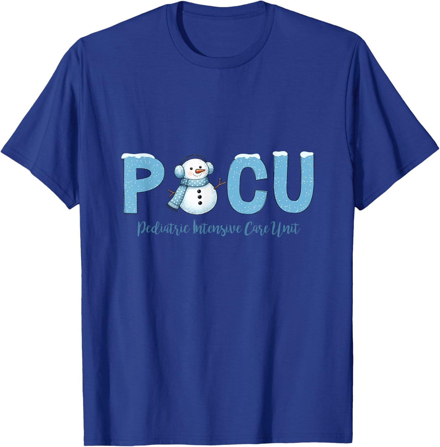Retro Pediatric Intensive Care Unit Crew Snowman Christmas T-Shirt - T-Shirt | Royal
