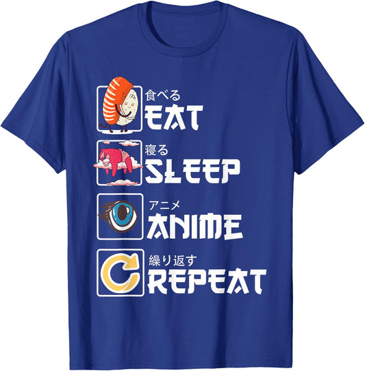 Kawaii Manga Sushi - Eat Sleep Anime Repeat - Cute Anime T-Shirt - T-Shirt | Royal