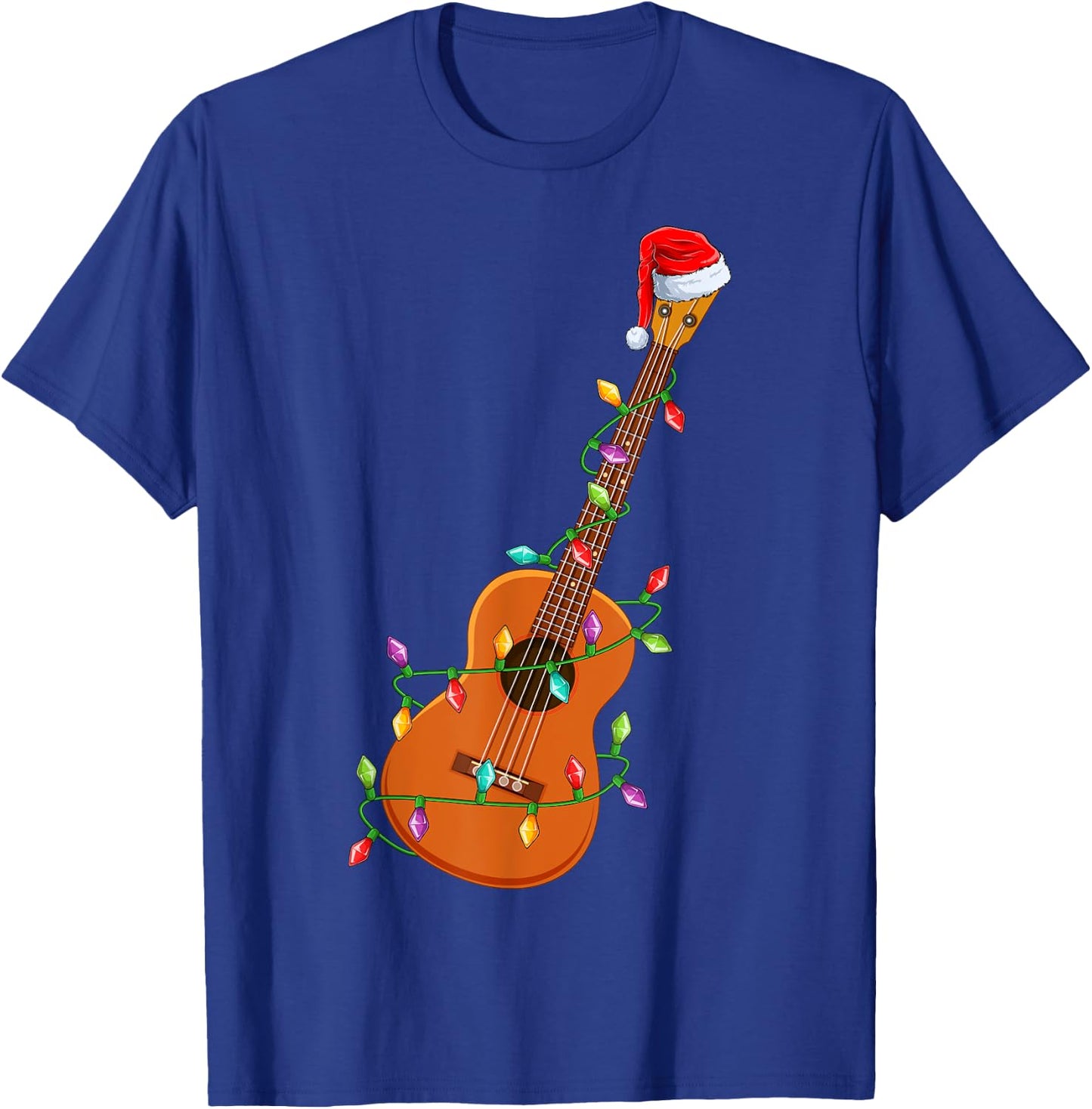 Xmas Lights Santa Hat Musical Ukulele Guitar Christmas T-Shirt - T-Shirt | Royal