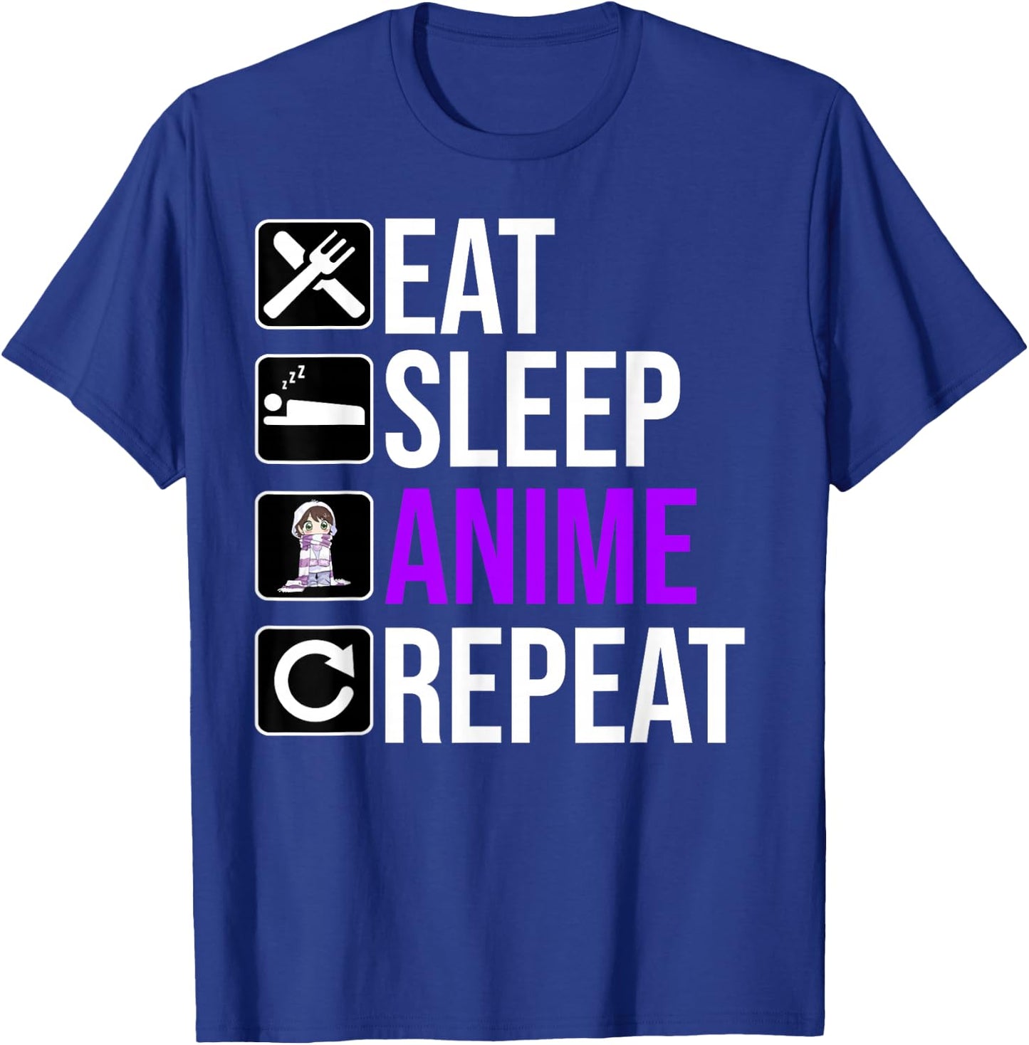 Anime Lover Funny - Eat Sleep Anime Repeat T-Shirt - T-Shirt | Royal