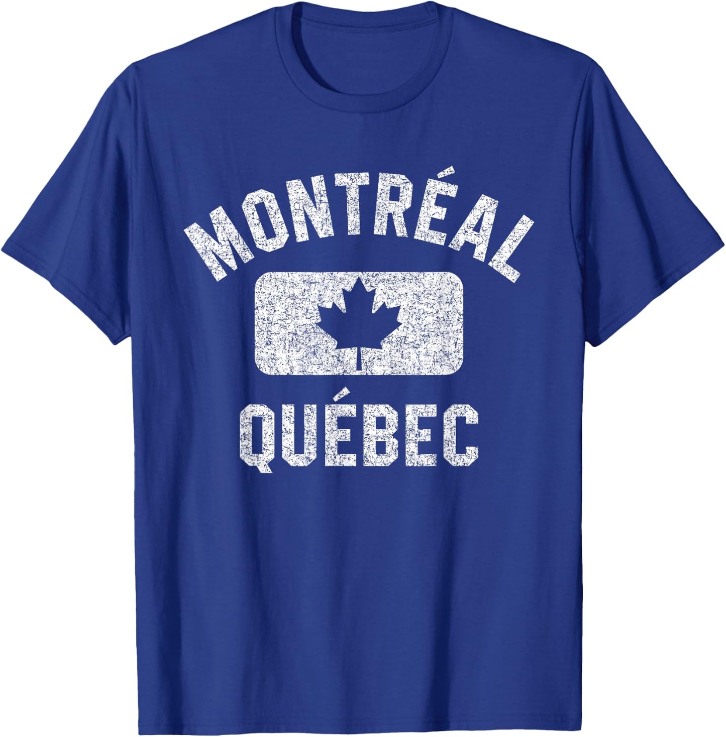 Montreal Quebec Gym Style Leaf Red w Distressed White Print T-Shirt - T-Shirt | Royal