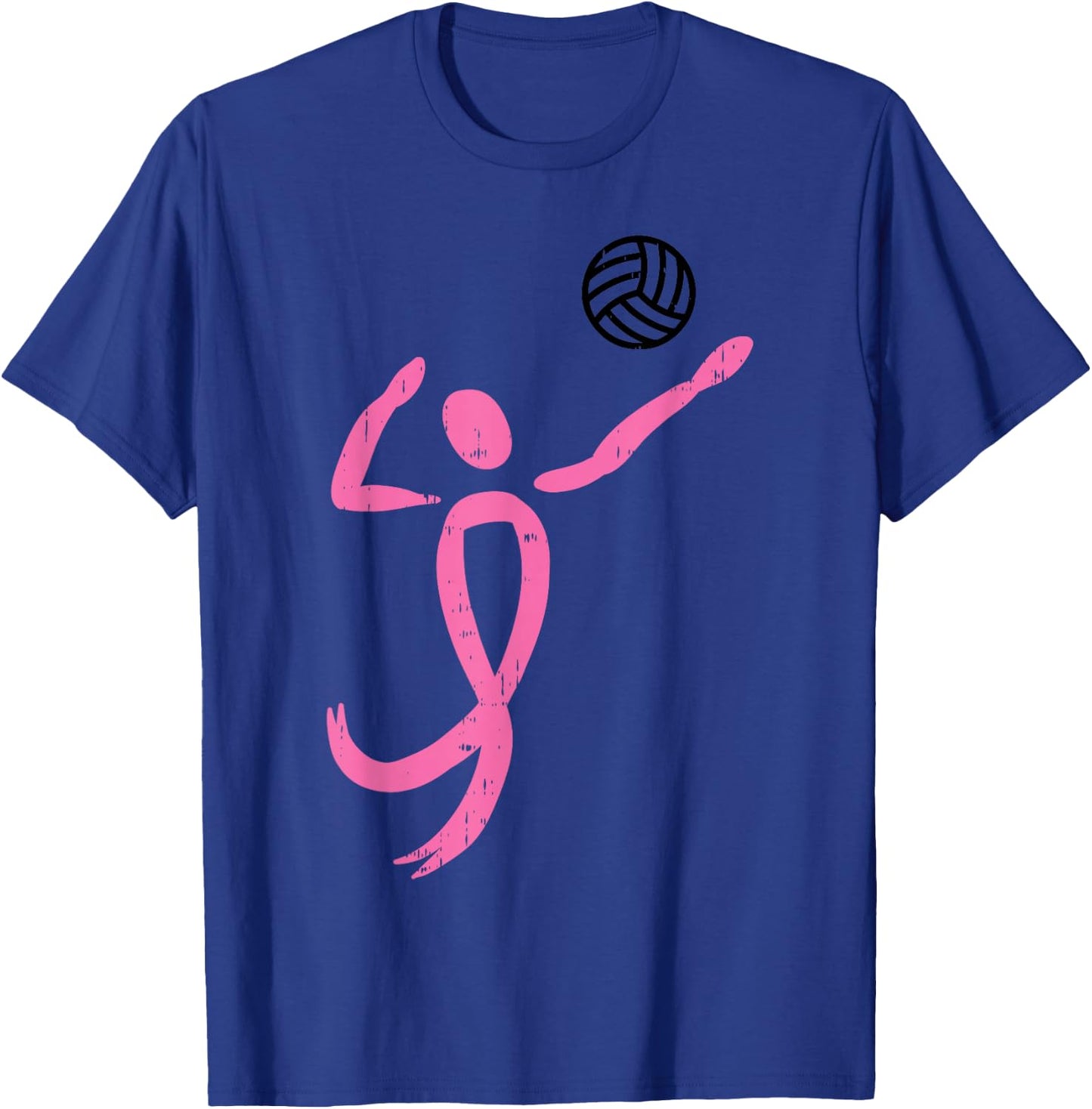 Volleyball Player Pink Ribbon Breast Cancer Awareness Gift T-Shirt - T-Shirt | Royal