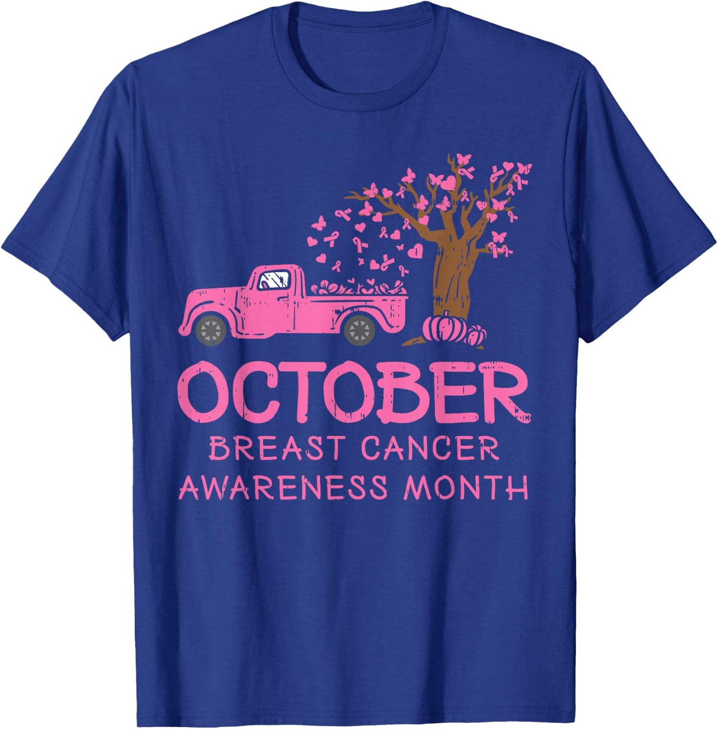 October Pink Car RIbbon Breast Cancer Awareness Month Gift T-Shirt - T-Shirt | Royal