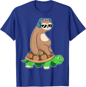 Sloth Riding Turtle - Lazy Sloth T Shirt Gift T-Shirt - T-Shirt | Royal
