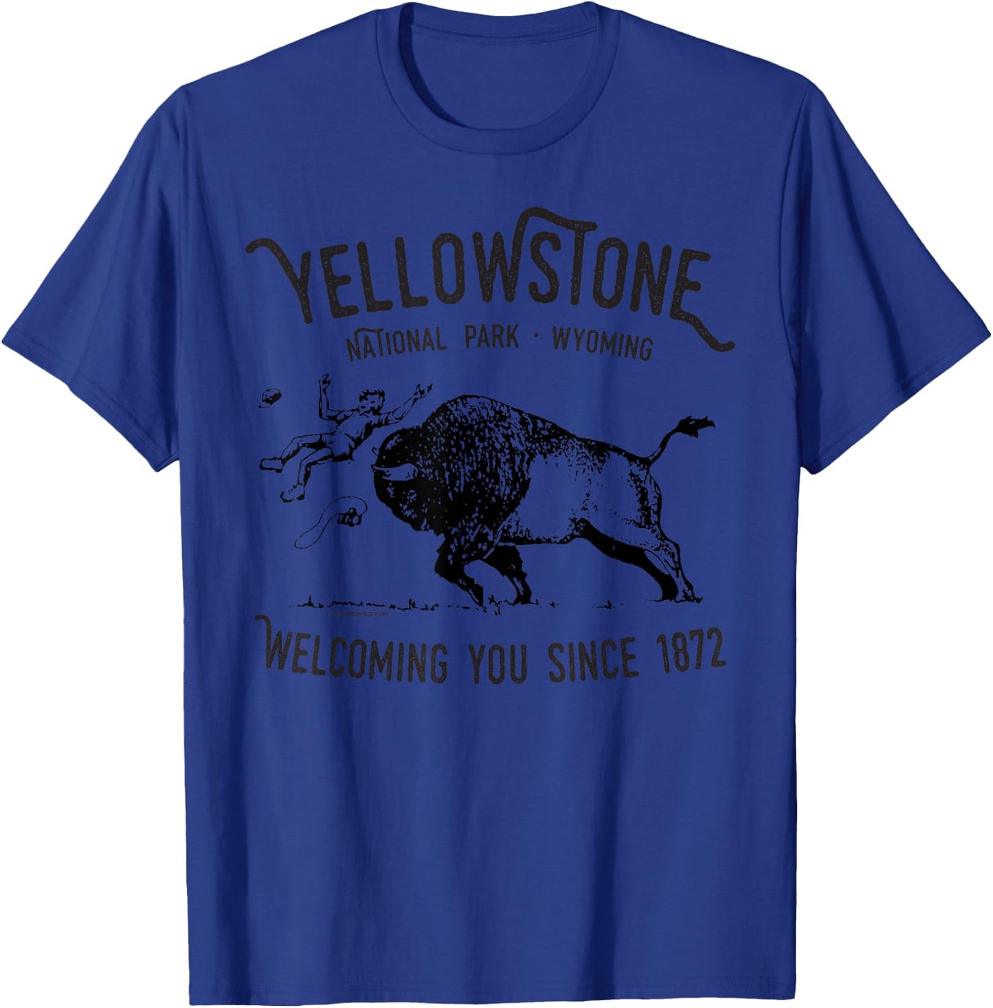 Yellowstone Bison Toss National Park Wyoming Vintage T-Shirt - T-Shirt | Royal