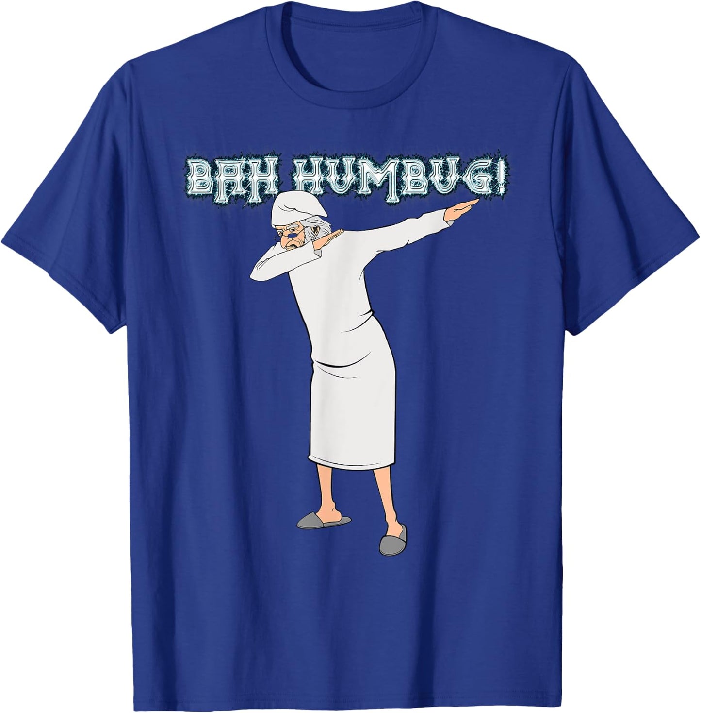 Charles Dickens Literature Gifts -Adults Black Cotton Short Sleeve Classic Fit Fun Christmas Carol Dabbing Scrooge Nightgown Bah Humbug T-Shirt - T-Shirt | Royal