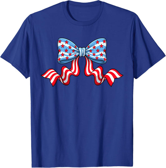 Coquette Bow Patriotic USA American Flag 4th of July Women T-Shirt - T-Shirt | Royal