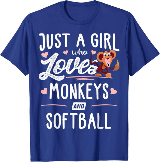 Just A Girl Who Loves Monkeys And Softball Gift Women T-Shirt - T-Shirt | Royal