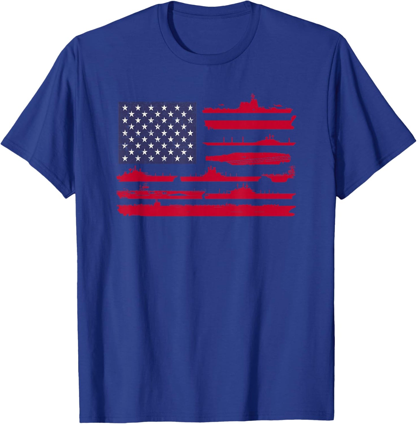 American Flag and Naval Ships - Patriotic Military Shirt T-Shirt - T-Shirt | Royal