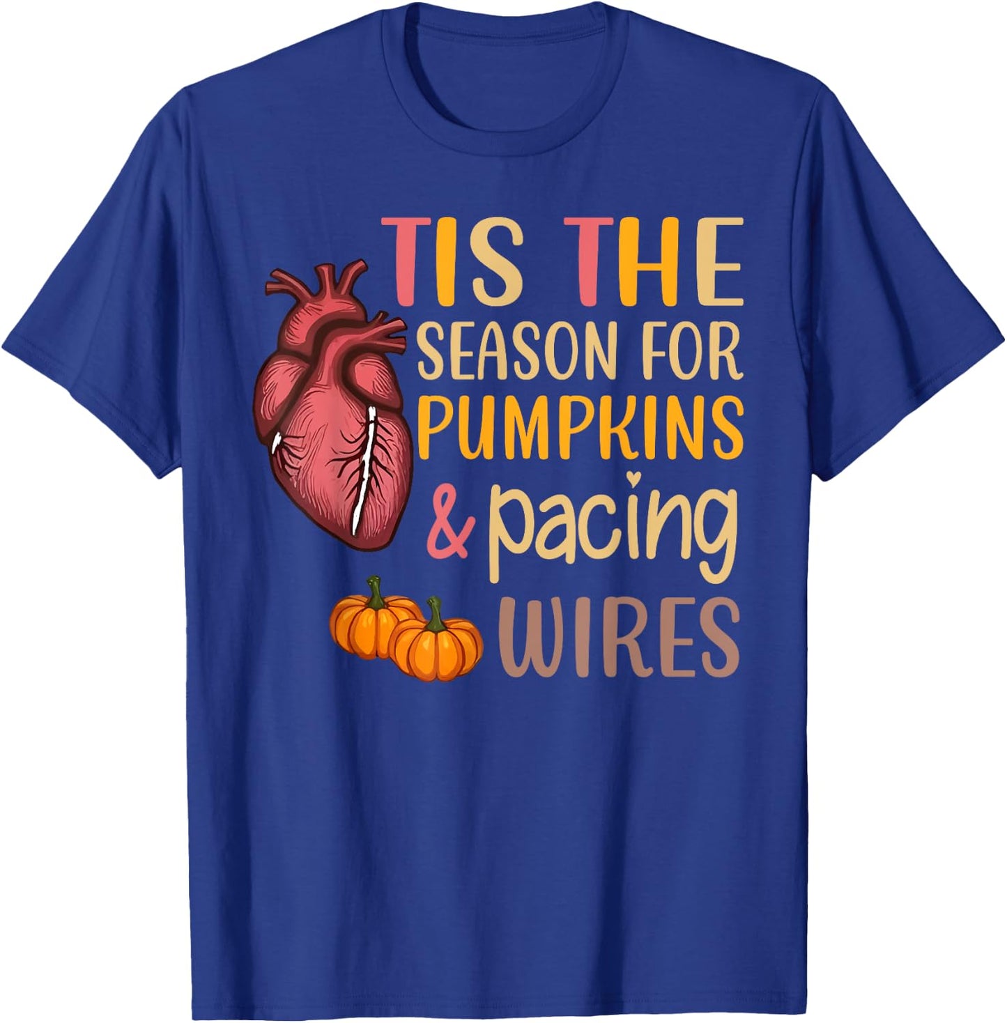 Cardiac Heart Nurse Fall Autumn Pumpkin Cardiology Nursing T-Shirt - T-Shirt | Royal