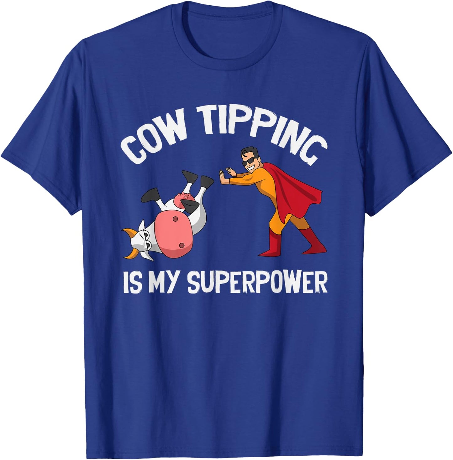 Funny Cow Tipping Redneck Super Hero Humor Country Farm Boy T-Shirt - T-Shirt | Royal