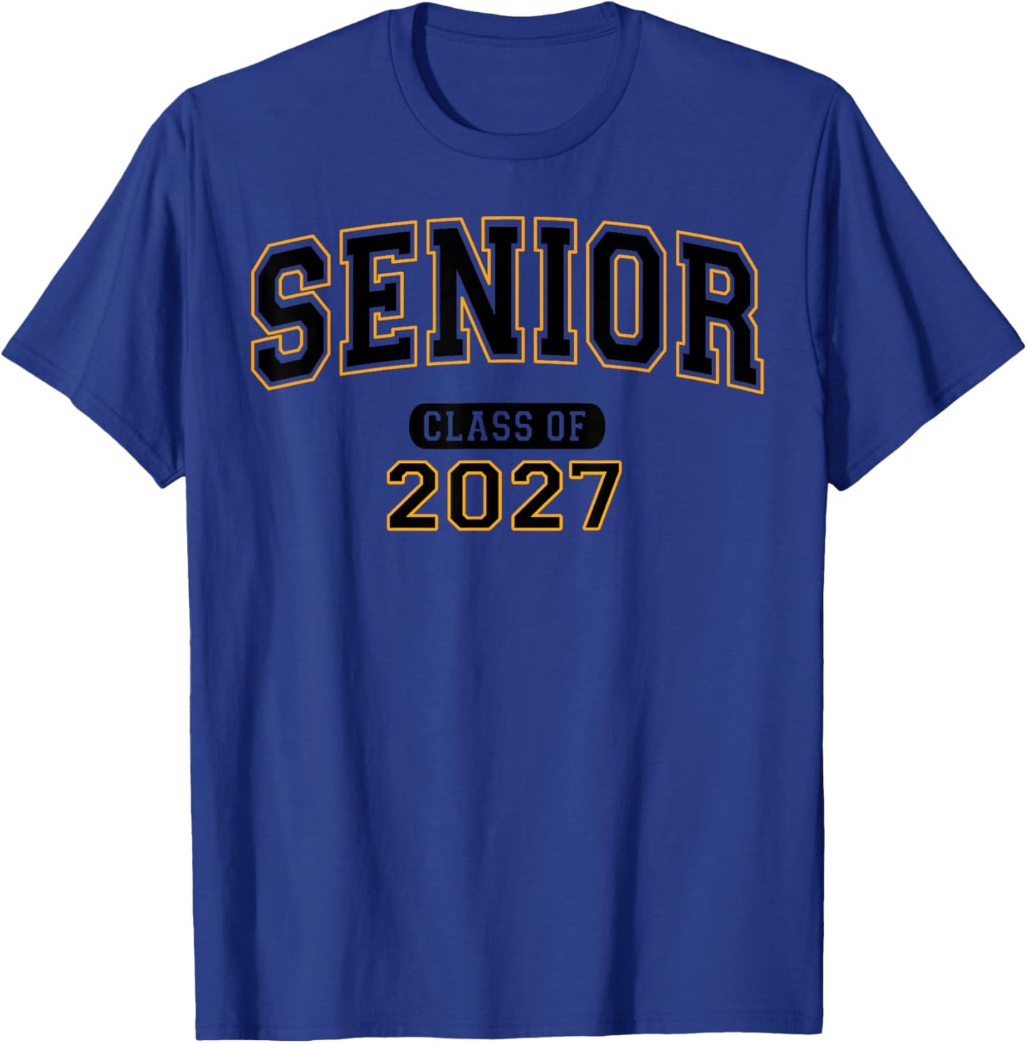 Senior Class of 2027 Graduation Varsity Black Orange Letters T-Shirt - T-Shirt | Royal