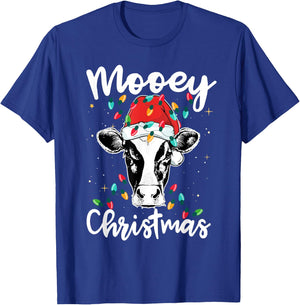 Mooey Christmas Santa Christmas Lights Cow Lovers T-Shirt - T-Shirt | Royal