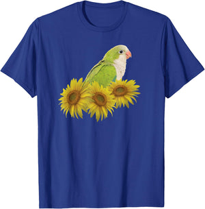 Quaker Parrot Green Monk Parakeet Sunflower T-Shirt - T-Shirt | Royal