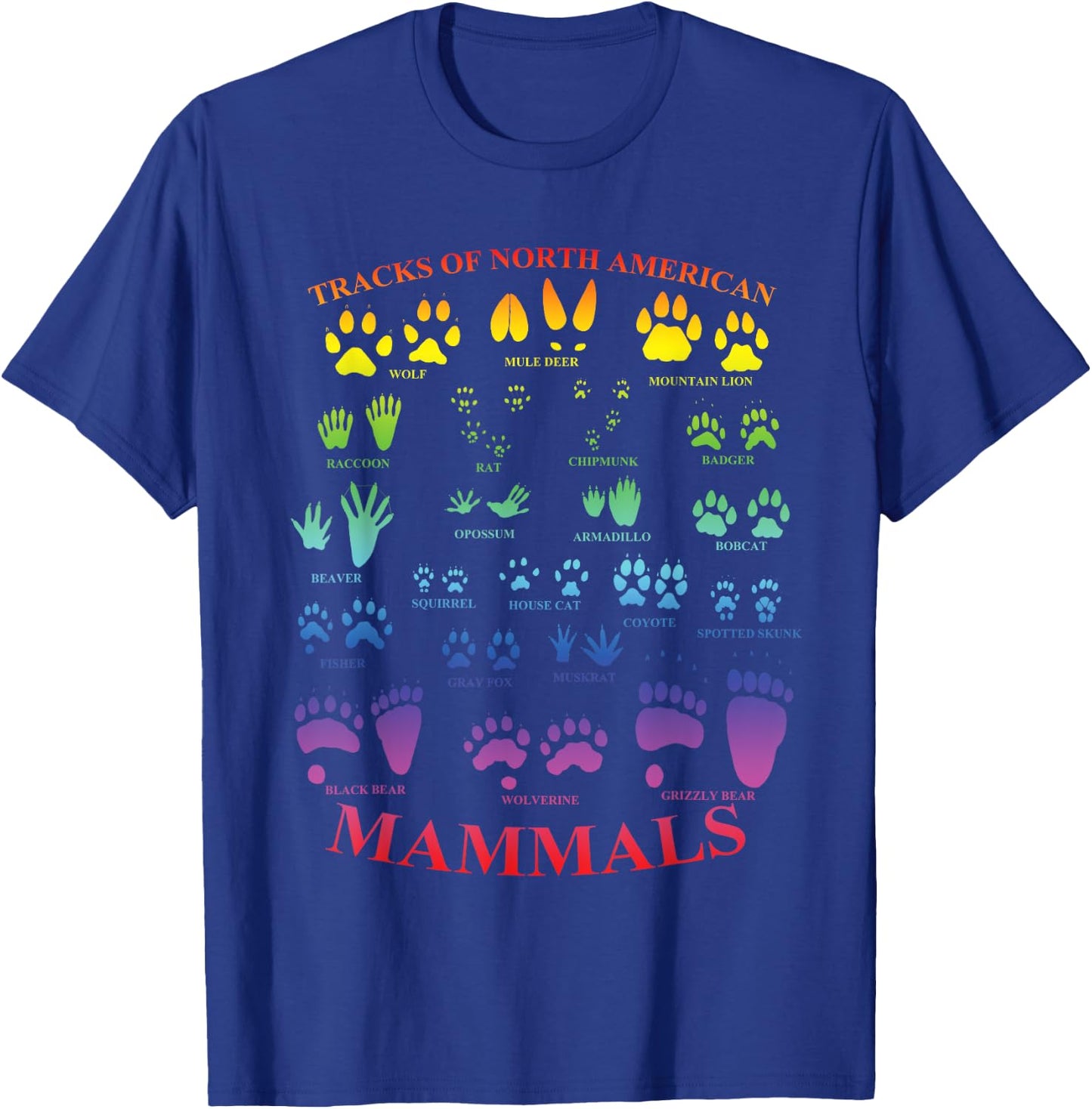 Beartracker Wildlife Tracks of North American Mammals T-Shirt - T-Shirt | Royal
