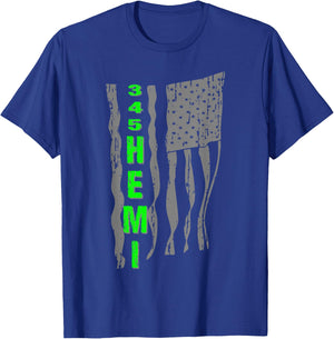 345 Hemi Patriotic Gray Flag Design T-Shirt - T-Shirt | Royal