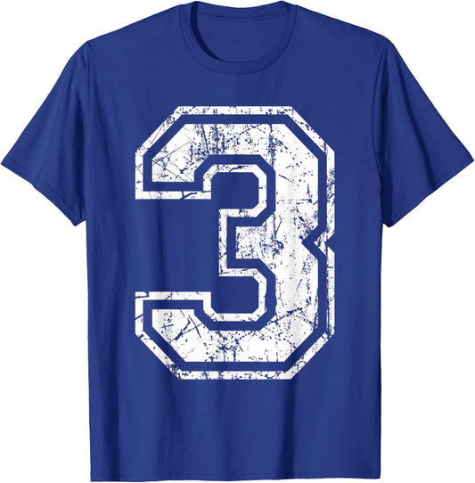 Sports Jersey Grunge Number 3 Fan Team Player Birthday Gift T-Shirt - T-Shirt | Royal