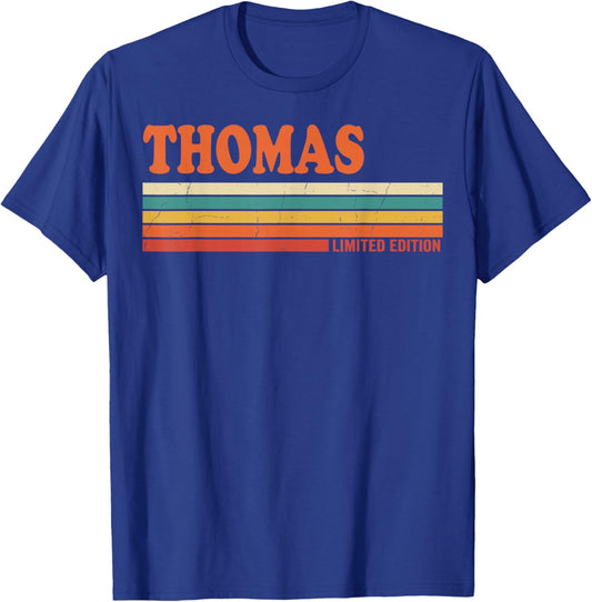 Thomas Retro Personalized First Name Vintage Stripes T-Shirt - T-Shirt | Royal