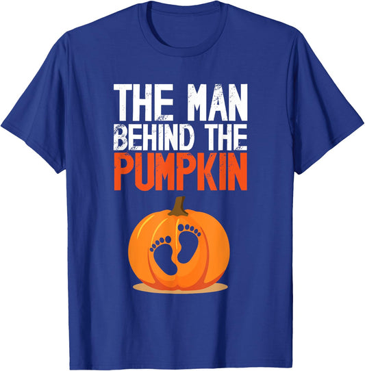 Halloween Man Behind The Pumpkin Cute Pregnancy Announcement T-Shirt - T-Shirt | Royal